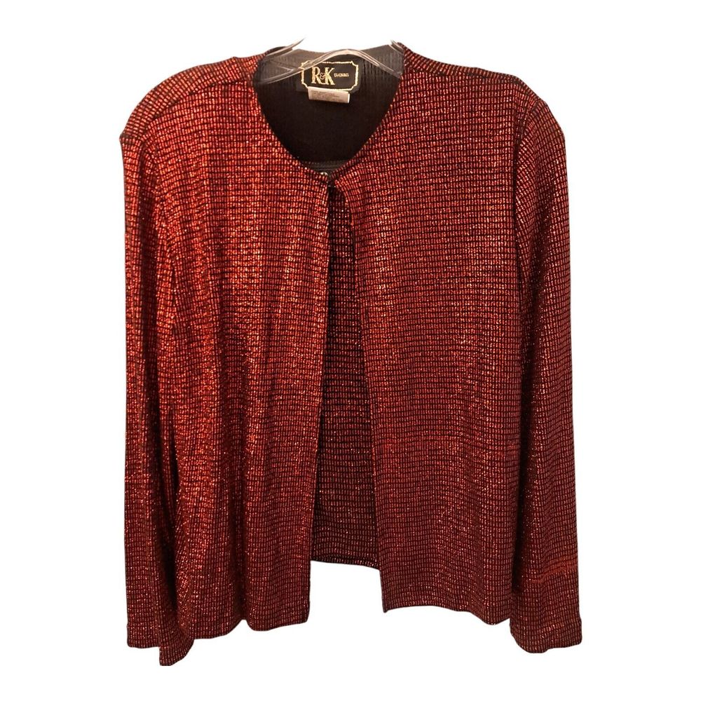 R&K Evening Womens Top 2 piece Size 10P Red Sparkly Long Sleeve